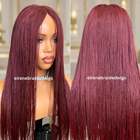 Braided Wigs For Black Women 28" Burgundy Micro Twist Wig
