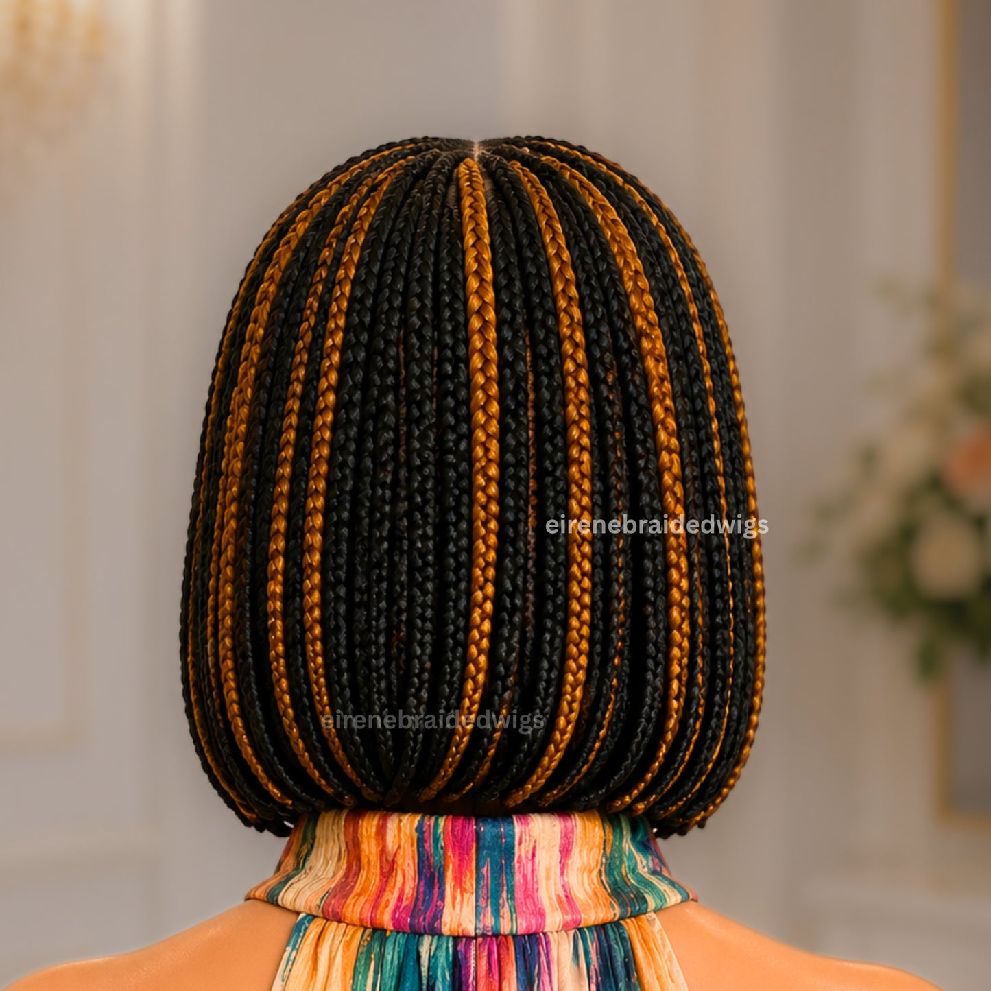 Black Gold Short Bob Single Box Braids Wig