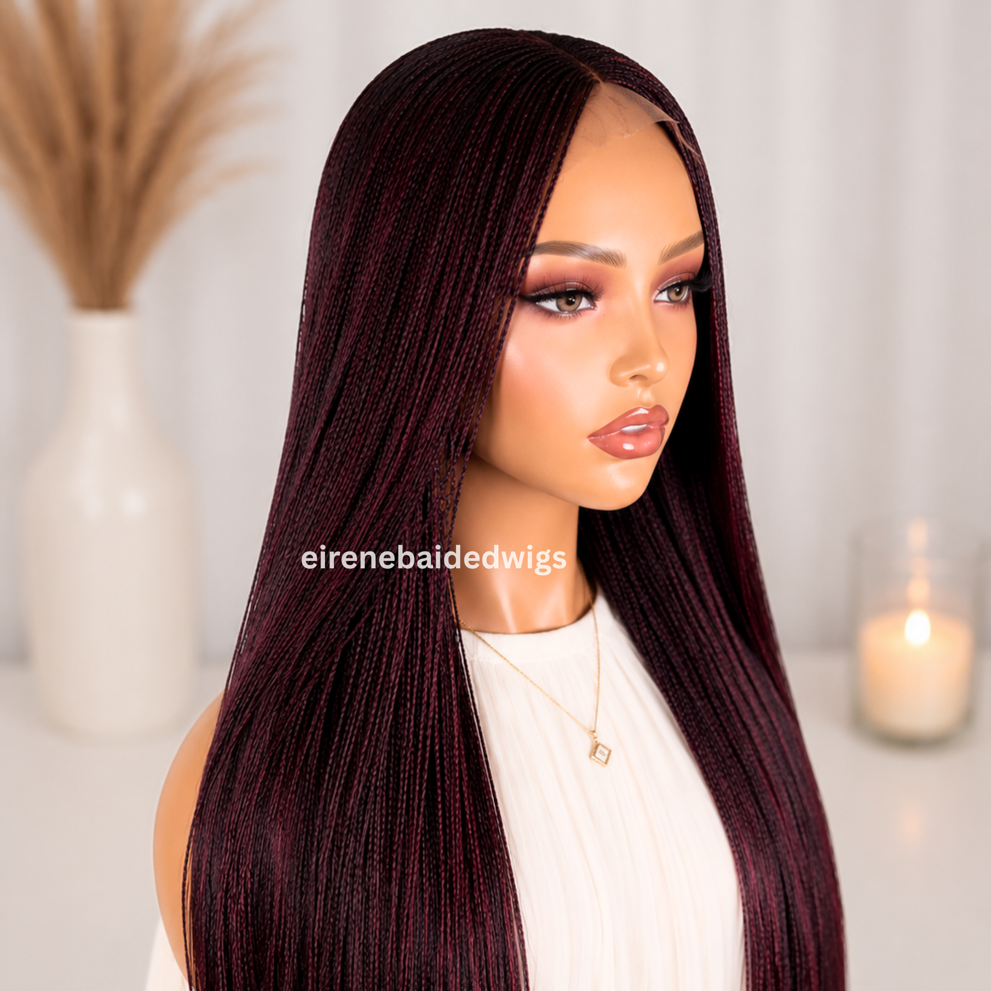 Braided Wigs For Black Women 28 Inch Micro Twist Wig: Human Hair Lace Closure, Red Nano Braids 5