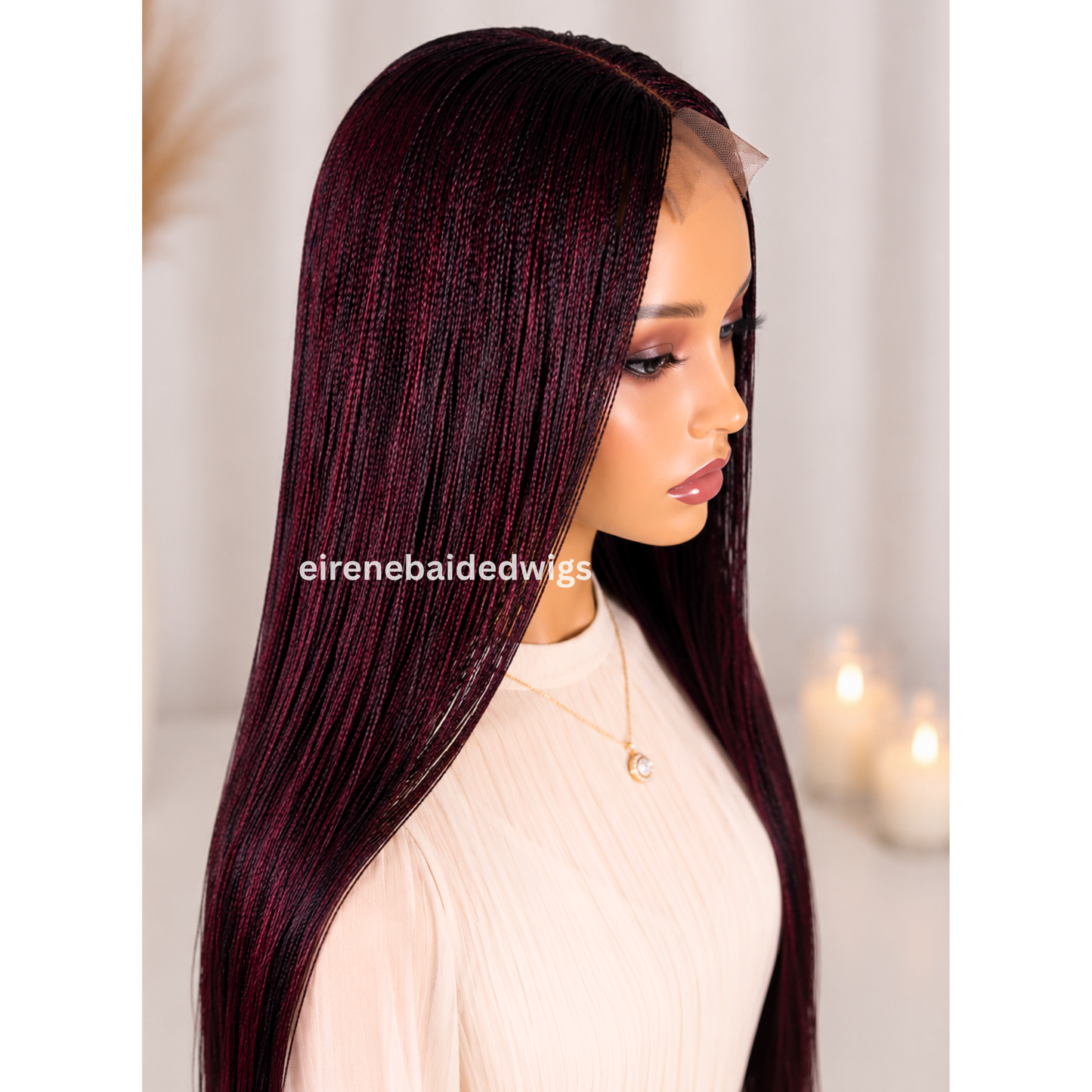 Braided Wigs For Black Women 28 Inch Micro Twist Wig: Human Hair Lace Closure, Red Nano Braids 6