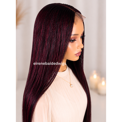 Braided Wigs For Black Women 28 Inch Micro Twist Wig: Human Hair Lace Closure, Red Nano Braids 6