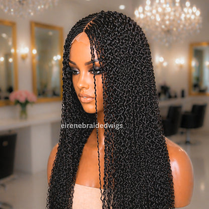 Braided Wigs For Black Women Braided Wig, Brown Crinky Twist Million Braids, Lace Closure