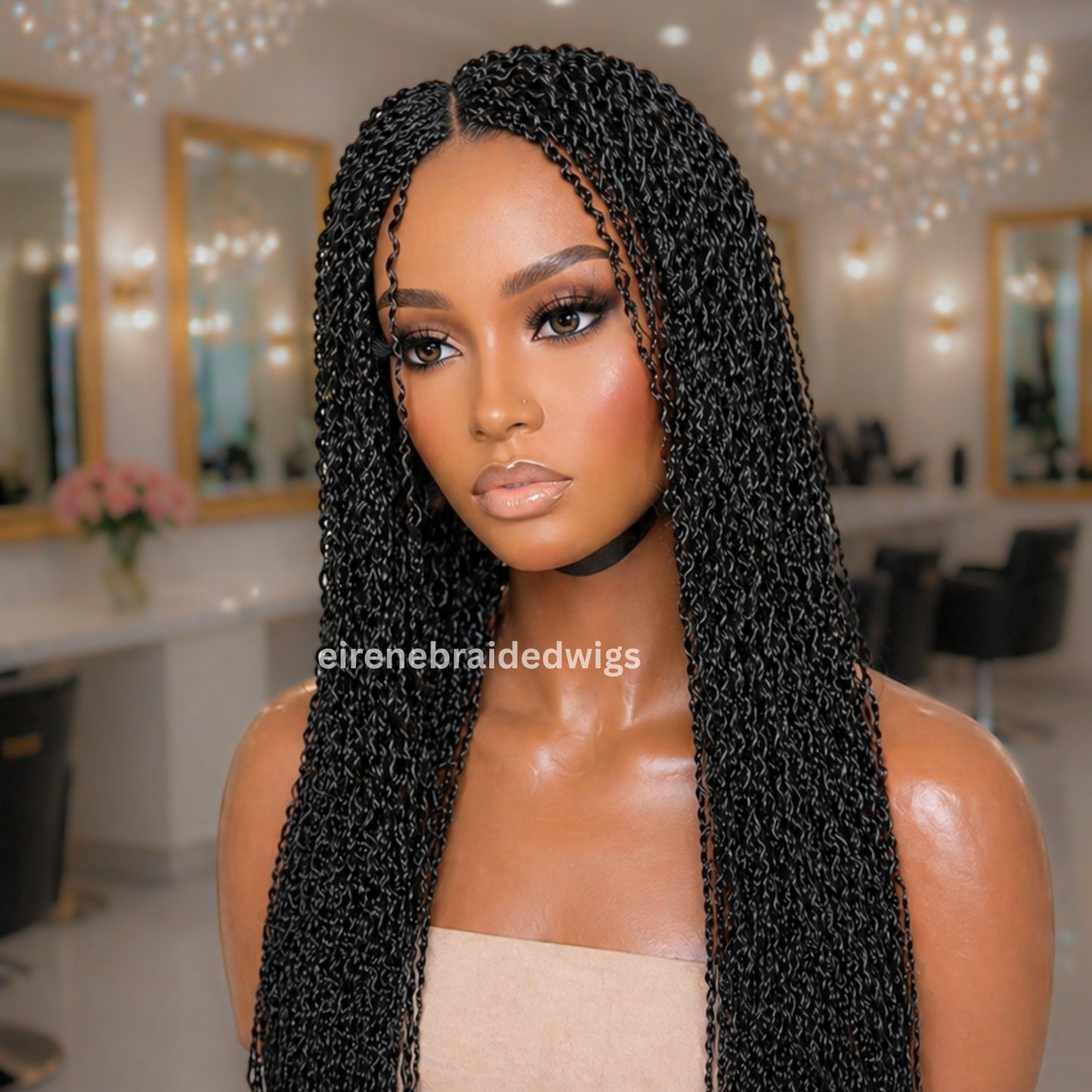 Braided Wigs For Black Women Braided Wig, Brown Crinky Twist Million Braids, Lace Closure