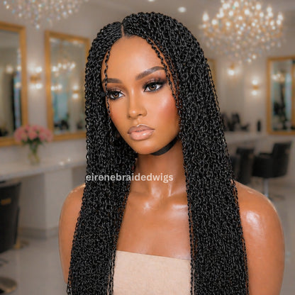 Braided Wigs For Black Women Braided Wig, Brown Crinky Twist Million Braids, Lace Closure