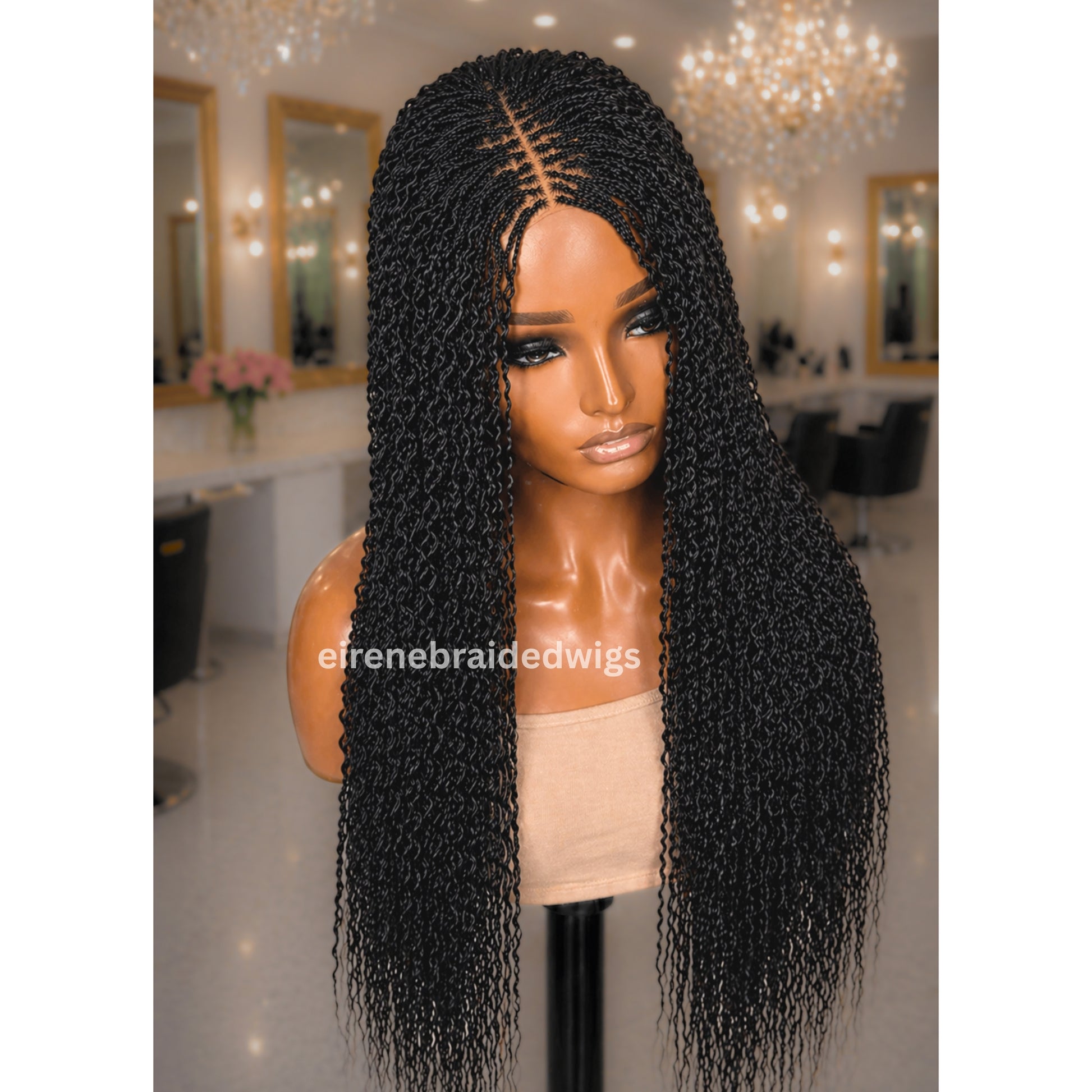 Braided Wigs For Black Women Braided Wig, Brown Crinky Twist Million Braids, Lace Closure