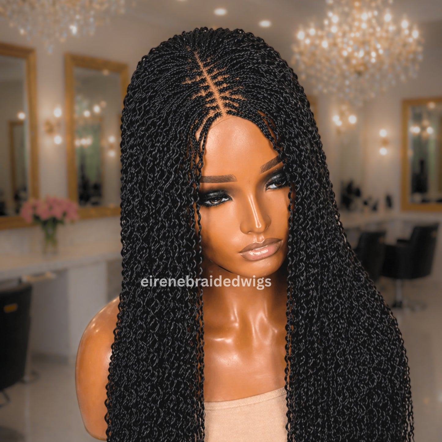 Braided Wigs For Black Women Braided Wig, Brown Crinky Twist Million Braids, Lace Closure