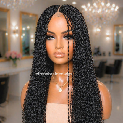 Braided Wigs For Black Women Braided Wig, Brown Crinky Twist Million Braids, Lace Closure