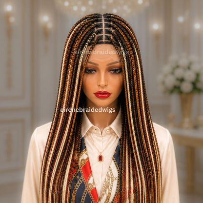 Brown Blonde Rainbow Knotless Single Box Braided Wig For Black Women