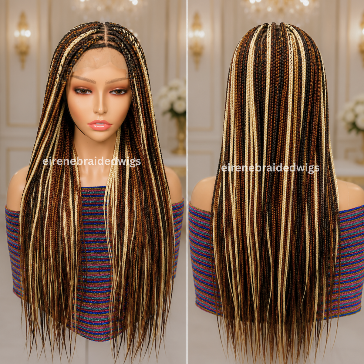 Brown Blonde Rainbow Knotless Single Box Braided Wig For Black Women