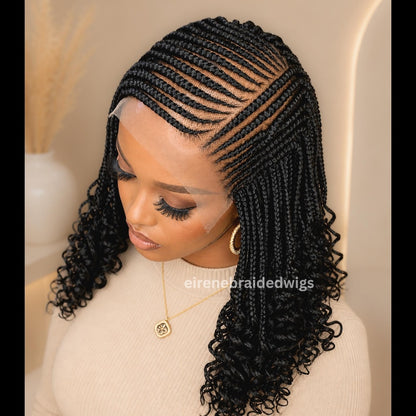 14inch Conrow Braided Wig, Black Glueless Lace Frontal Wig for Black Women