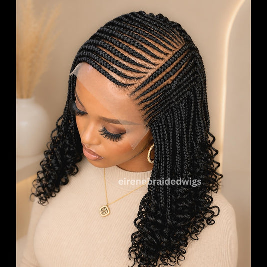 14inch Conrow Braided Wig, Black Glueless Lace Frontal Wig for Black Women