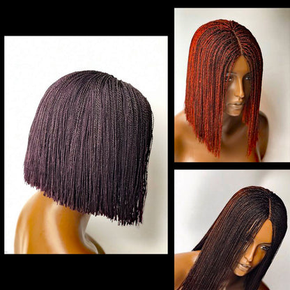 Braided Wigs for Black Women Short Bob Braided Micro Twist Wig – Human Hair Lace Closure – Red Black Purple – product image 5