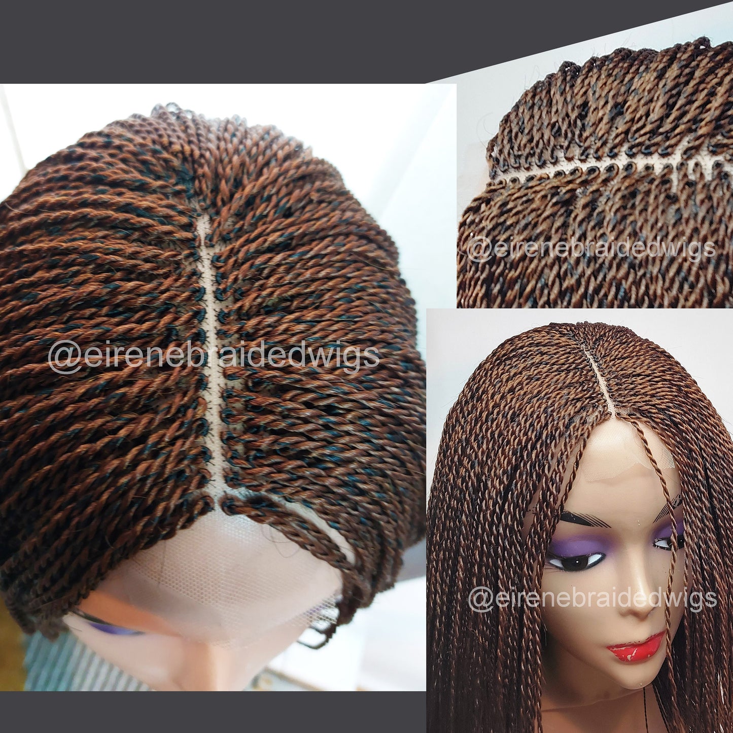 Braided Wigs for Black Women Brown Micro Twist Wig – Lace Front Braided Bob Wig – product image 2