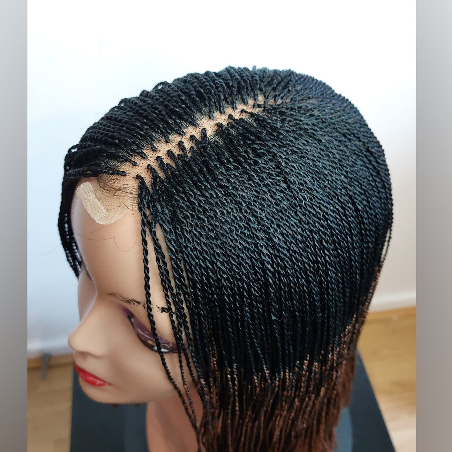 Braided Wigs for Black Women Senegalese Micro Twist Braided Wig – Short Feather Bob – Lace Closure – product image 3