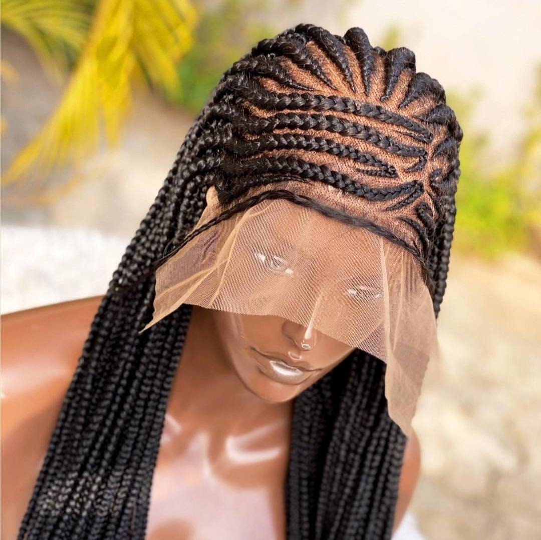 Braided Wigs for Black Women Lace Frontal Braided Wig – Cornrow Lemonade Braids – Ghana Weave – product image 4