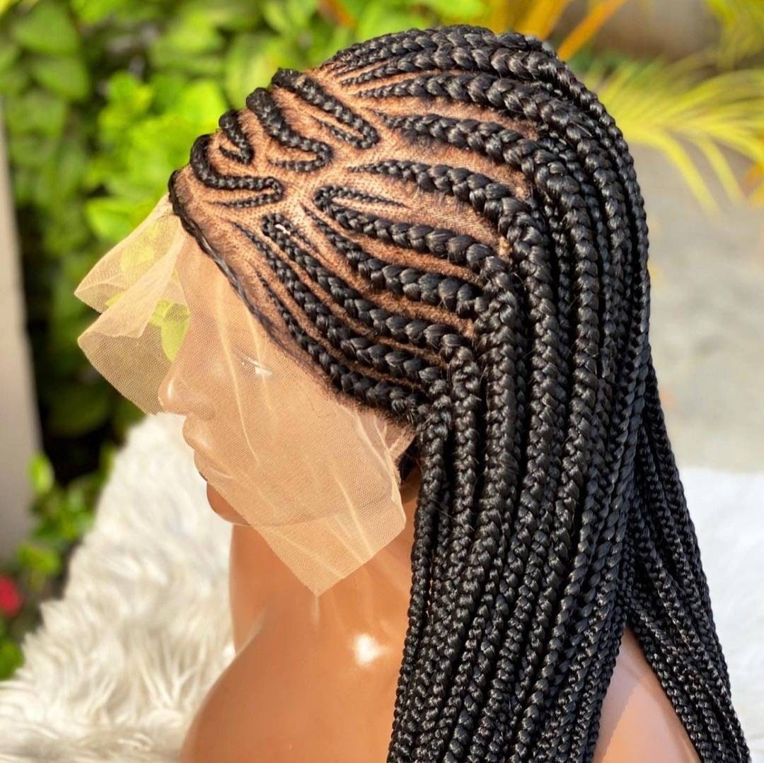 Braided Wigs for Black Women Lace Frontal Braided Wig – Cornrow Lemonade Braids – Ghana Weave – product image 6