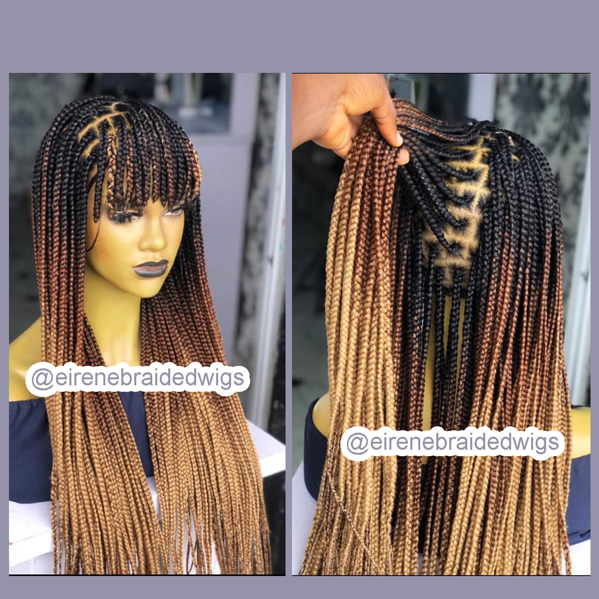Braided Wigs for Black Women Braided Wig with Bangs – Rainbow Fringe Knotless Box Braids – product image 1