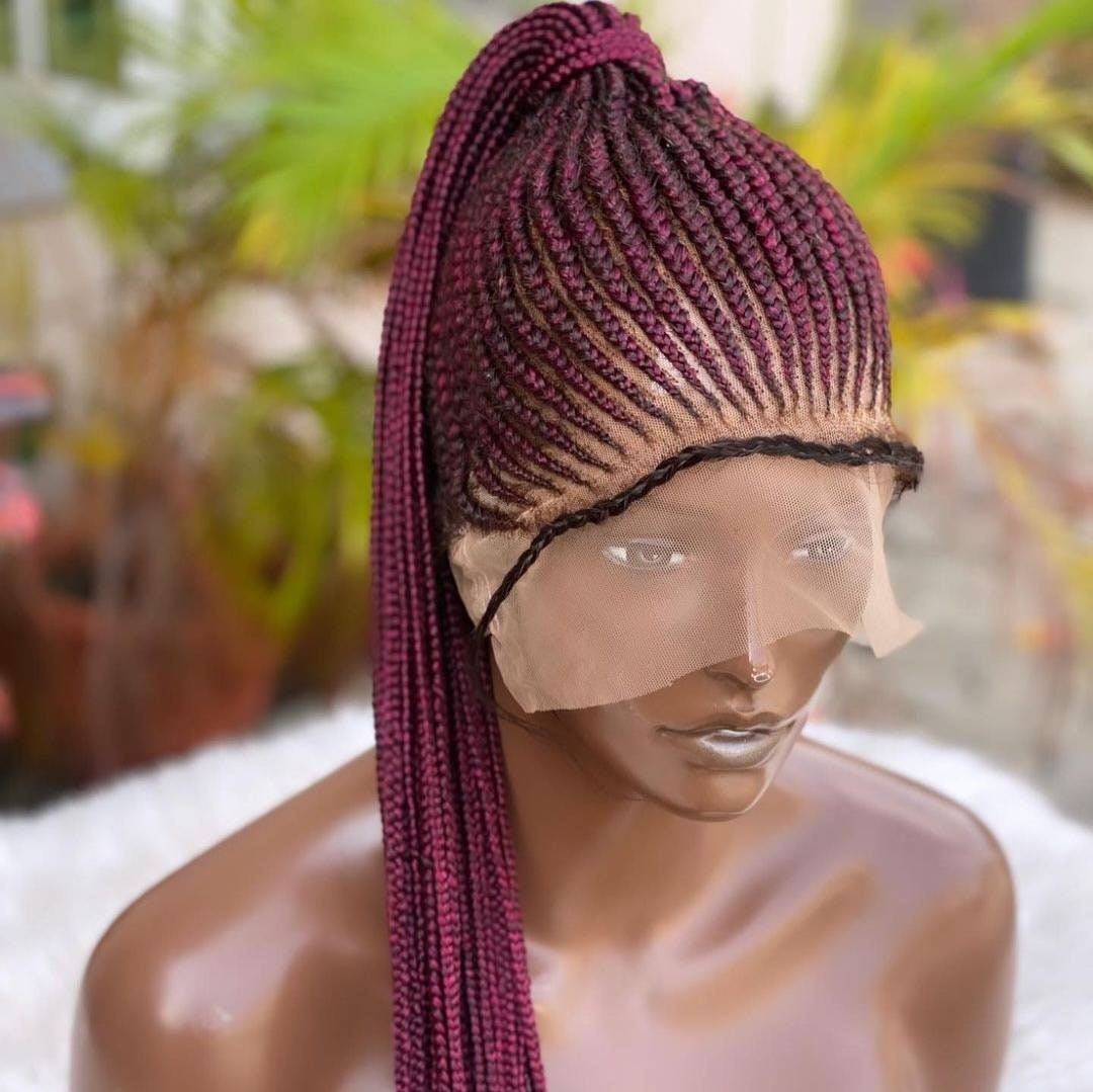 Full Lace Front Updo Braided Wig for Black Women – Cornrow Braids Wig – Baby Hair Ponytail Braids Wig – glueless lemonade Feed-in – product image 2