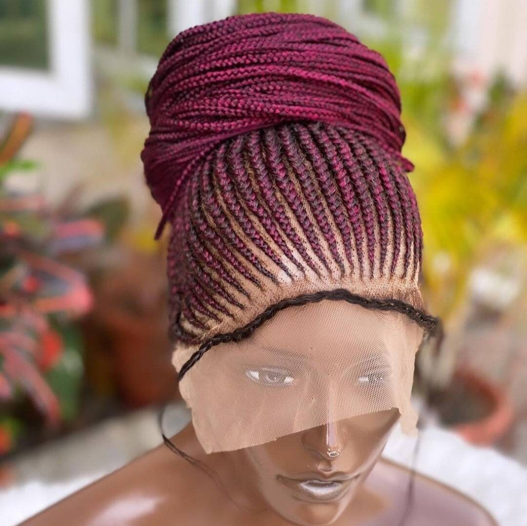 Full Lace Front Updo Braided Wig for Black Women – Cornrow Braids Wig – Baby Hair Ponytail Braids Wig – glueless lemonade Feed-in – product image 3