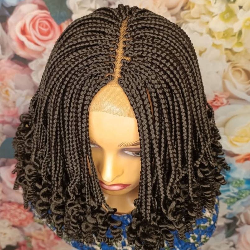 Braided Wigs for Black Women Curly Braided Wig – Short Bob – Lace Front – Fulani Ghana Weave – product image 5