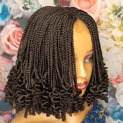 Braided Wigs for Black Women Curly Braided Wig – Short Bob – Lace Front – Fulani Ghana Weave – product image 4