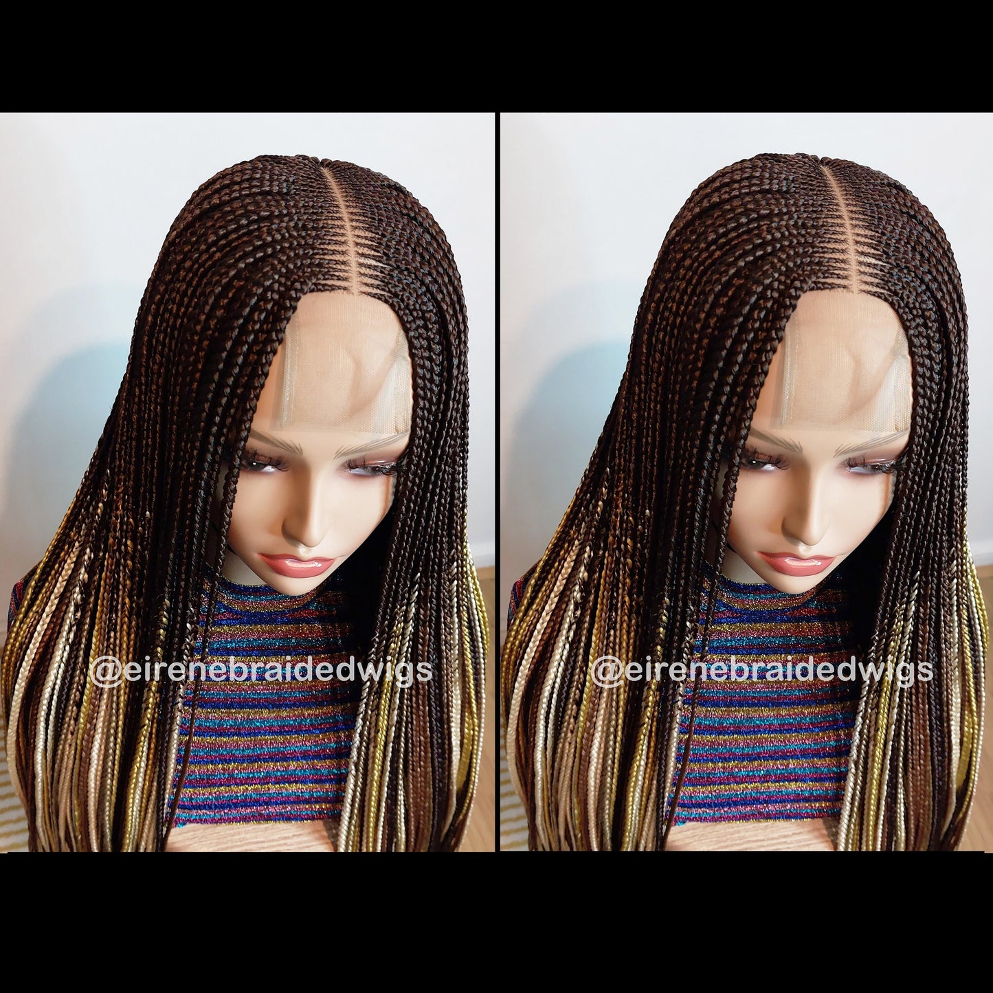 Fulani Cornrow Braided Wig for Black Women – Ghana weaving box braids wig – African Crochet Alopecia wig – Lace frontal human hair – product image 3