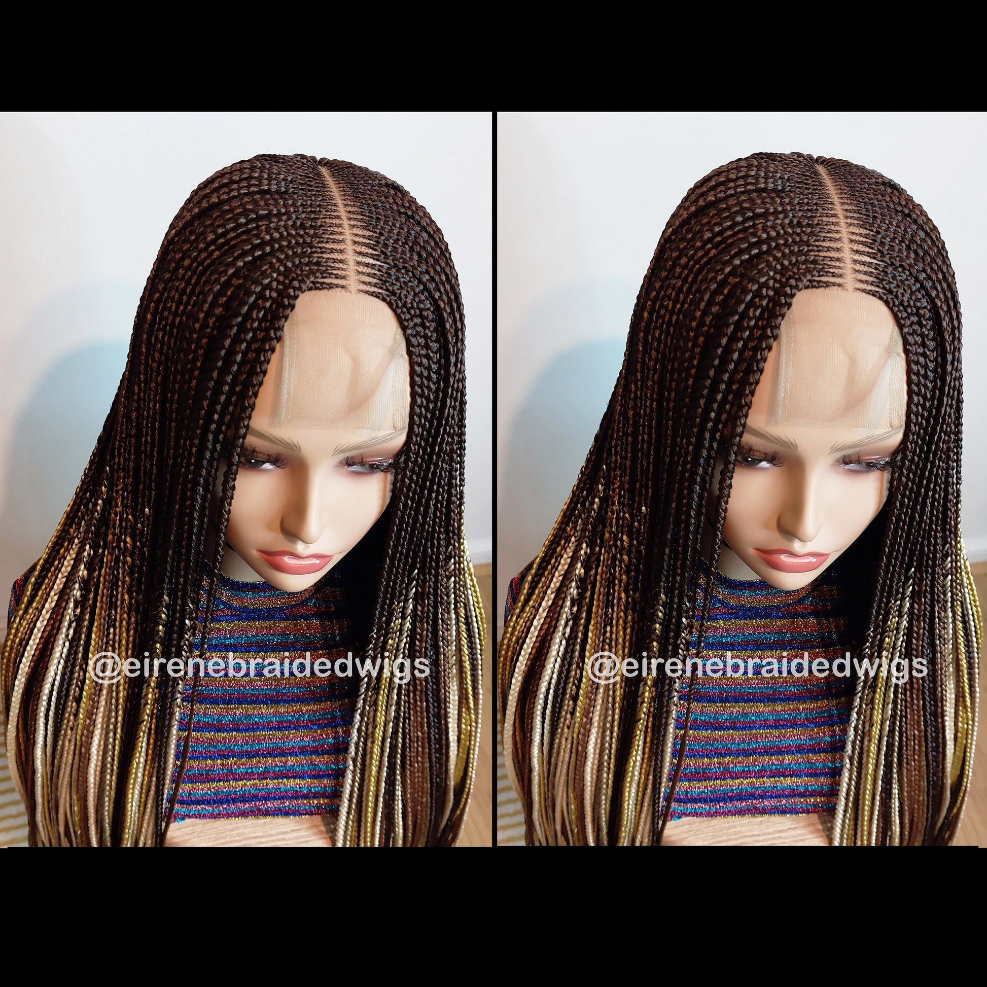 Fulani Cornrow Braided Wig for Black Women – Ghana weaving box braids wig – African Crochet Alopecia wig – Lace frontal human hair – product image 3