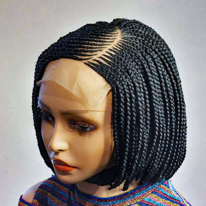 Braided Wigs for Black Women Bob Braided Wig – Short Cornrow Wig with curved Parting – product image 5