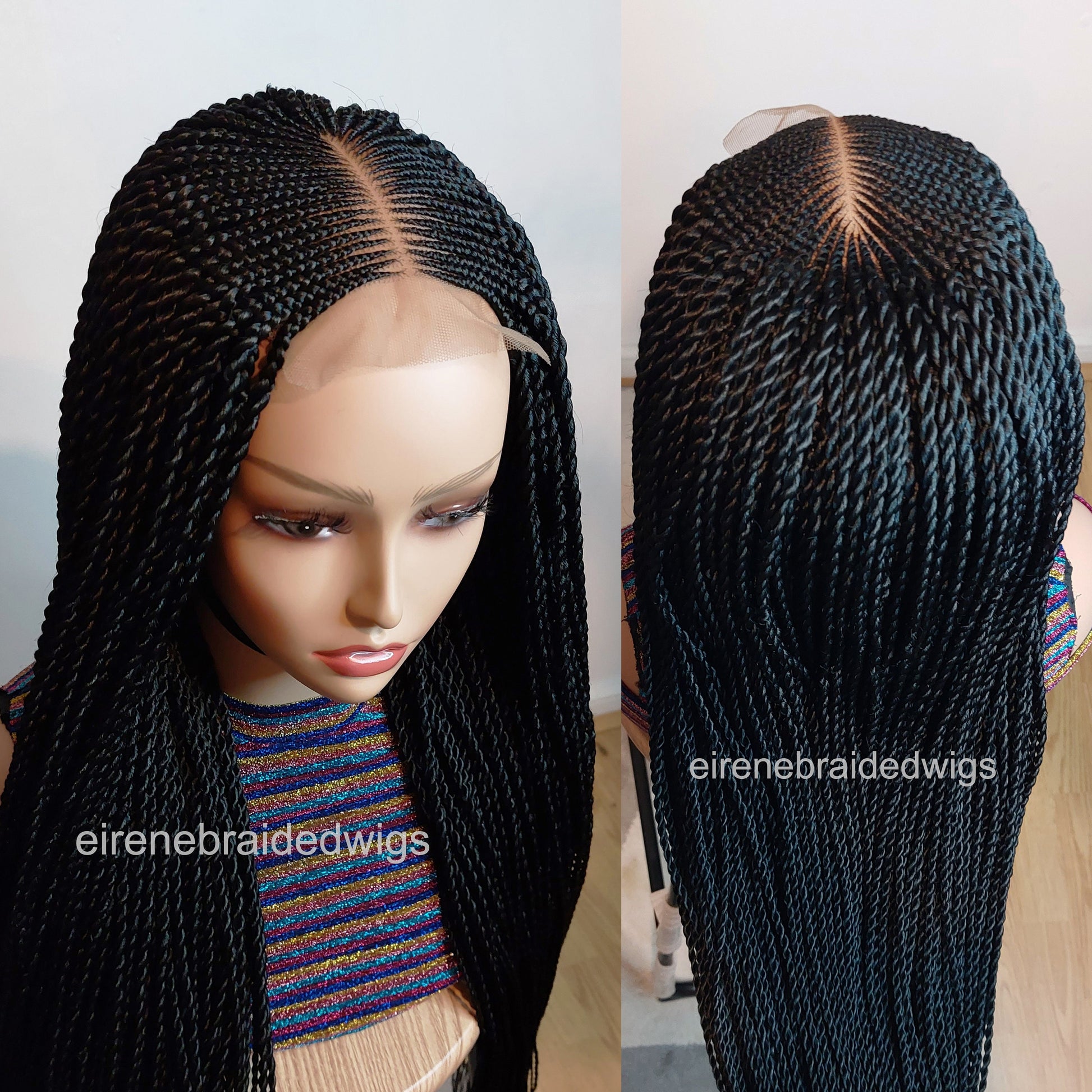 Braided Wigs for Black Women 24" Twist Braided Wig – Black Cornrow Braids – 4x4 Lace Closure – product image 5