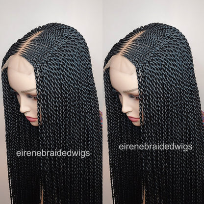 Braided Wigs for Black Women 24" Twist Braided Wig – Black Cornrow Braids – 4x4 Lace Closure – product image 3