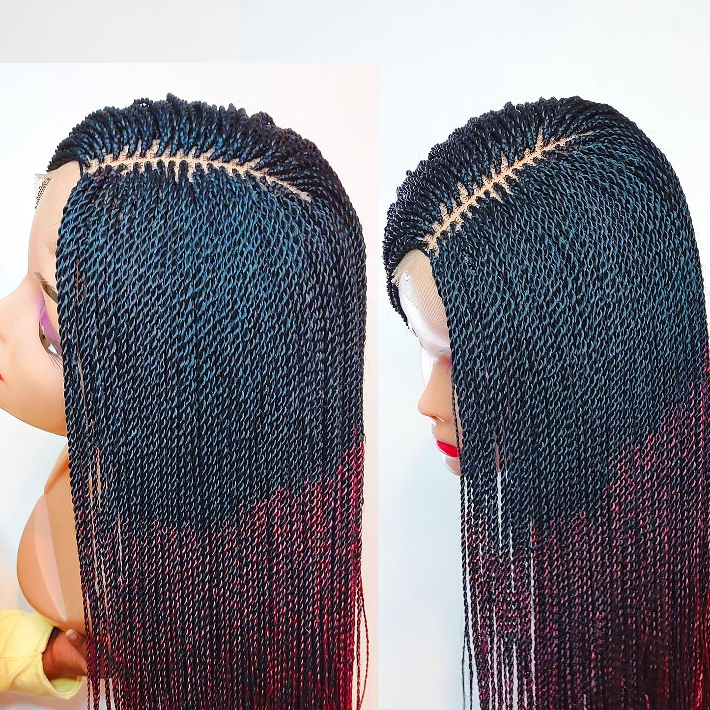 Senegalese MicroTwist Braided Wig for Black Women – million braids nano short feather bob braid wig – red ombre passion twist lace – product image 2