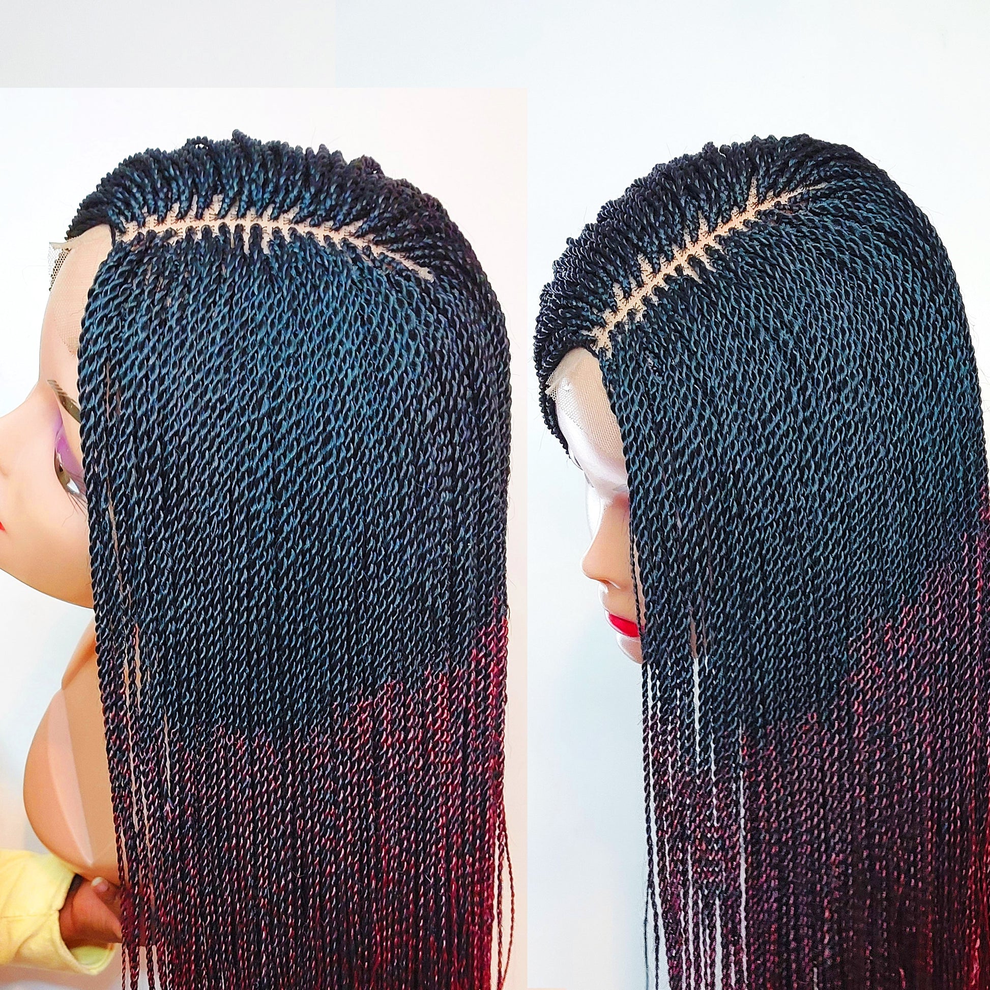 Senegalese MicroTwist Braided Wig for Black Women – million braids nano short feather bob braid wig – red ombre passion twist lace – product image 2