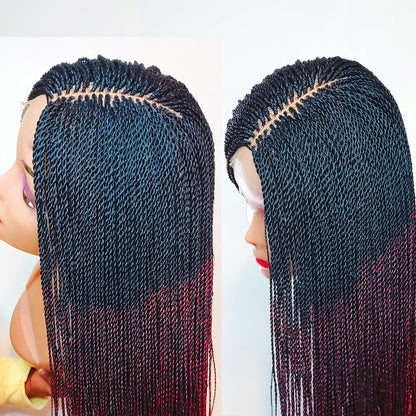 Senegalese MicroTwist Braided Wig for Black Women – million braids nano short feather bob braid wig – red ombre passion twist lace – product image 2