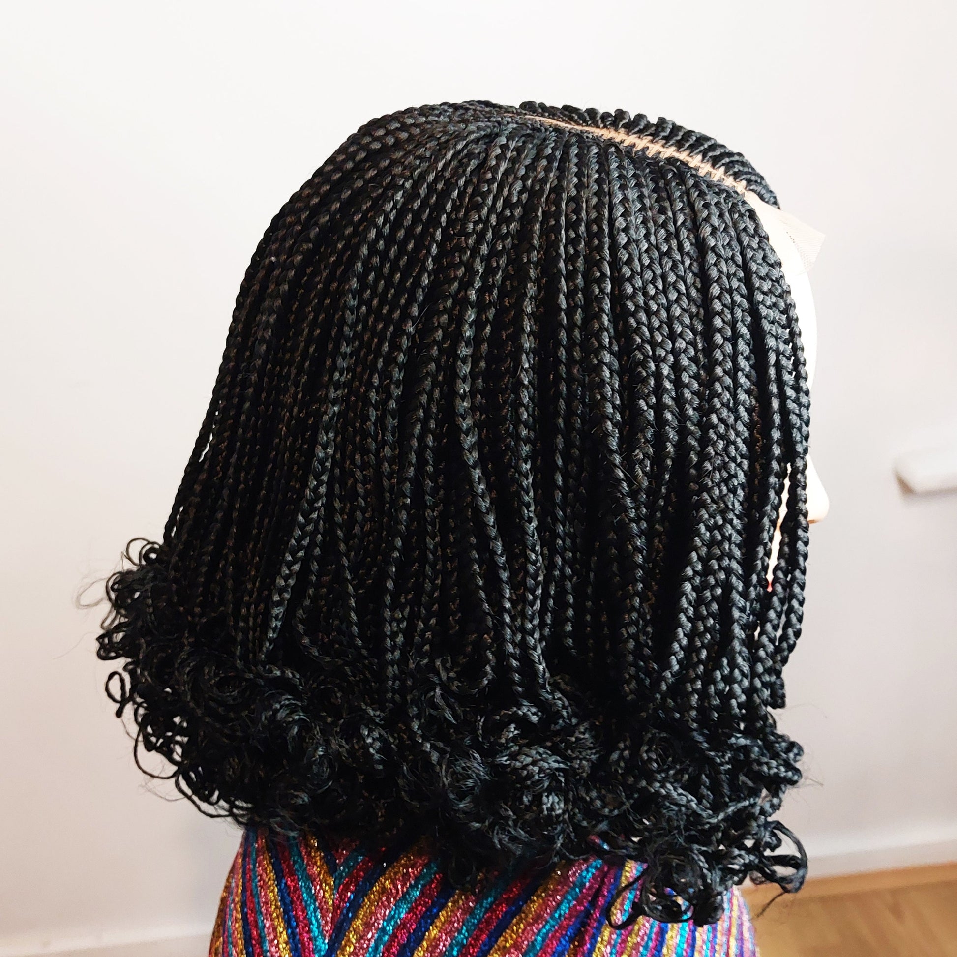 READY TO SHIP Braided Wig for Black Women – Spanish curls short bob lace closure braids wig – fulani Cornrow full density Black – product image 9