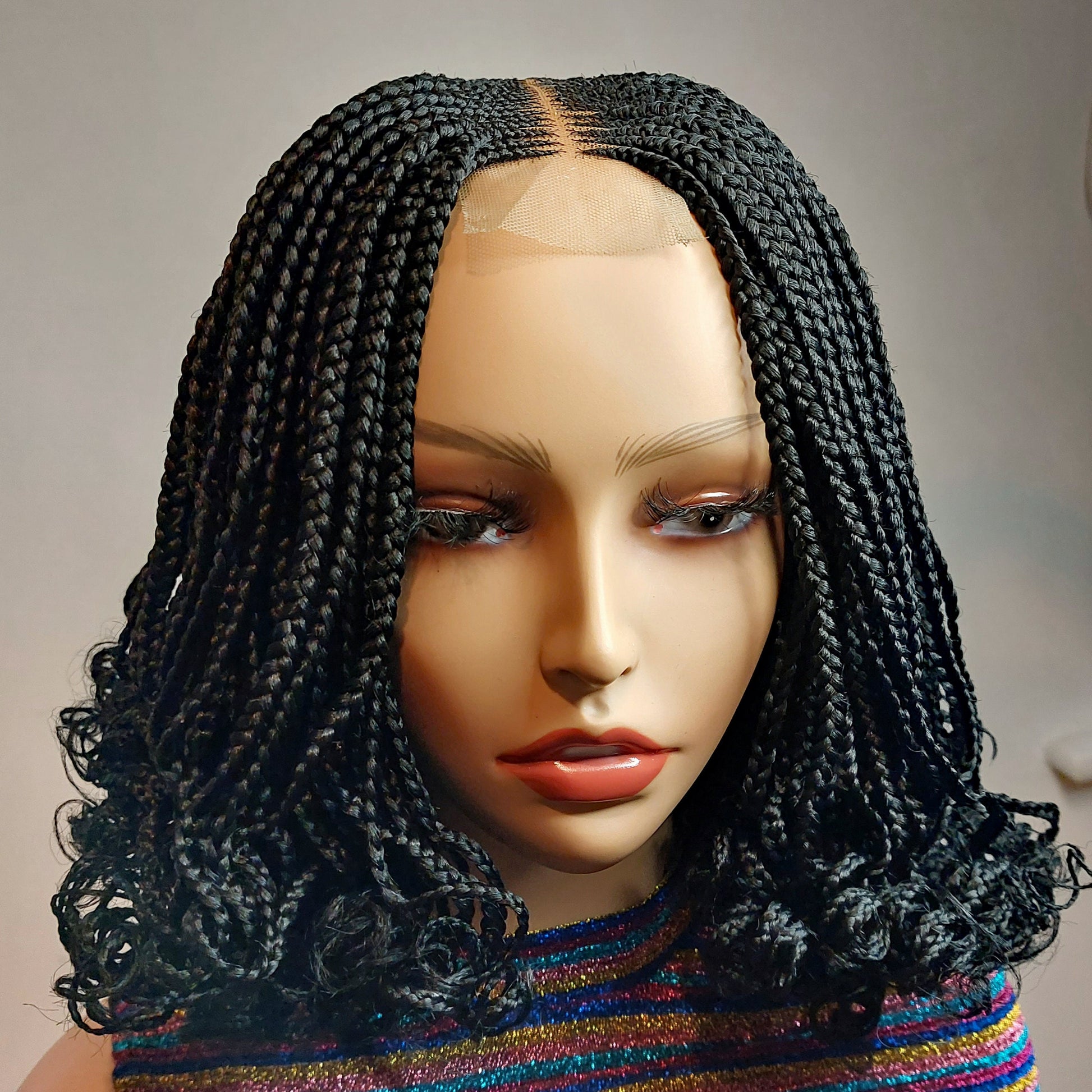 Braided Wigs for Black Women Braided Bob Wig – Black Spanish Curls – Lace Closure – product image 10