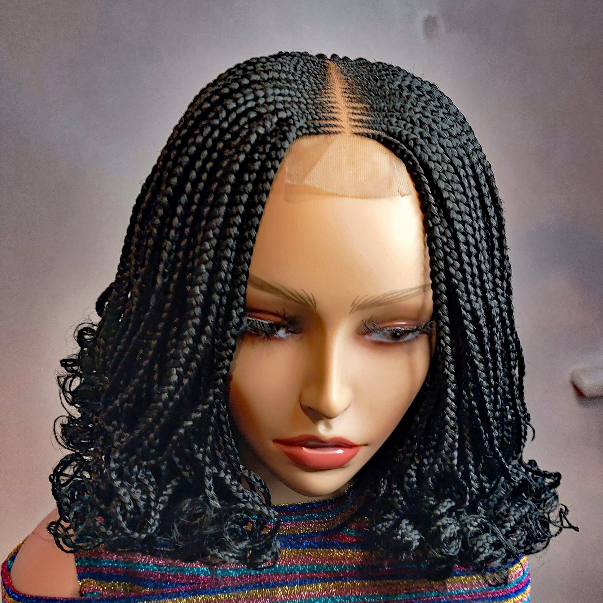 Braided Wigs for Black Women Braided Bob Wig – Black Spanish Curls – Lace Closure – product image 6