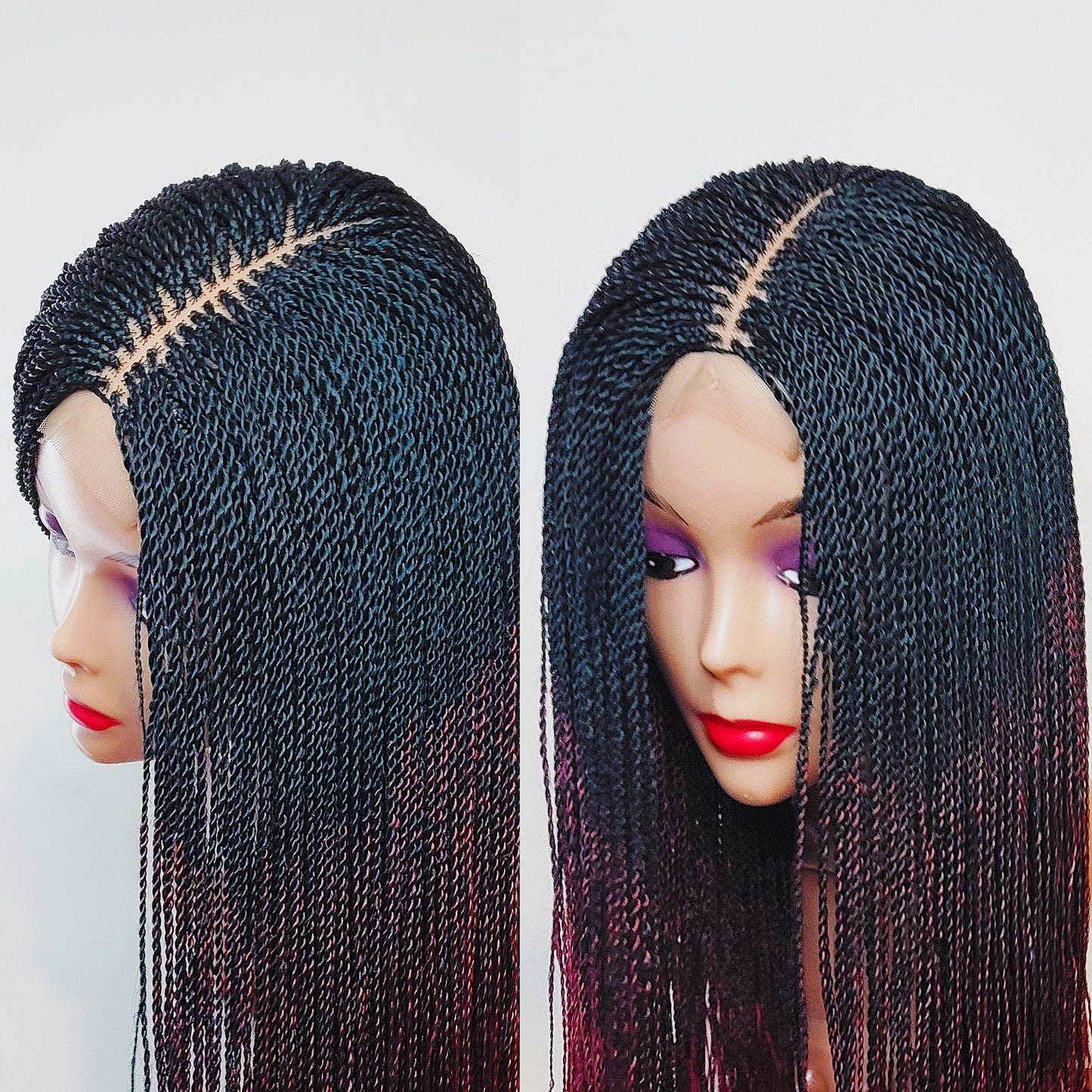 Senegalese MicroTwist Braided Wig for Black Women – million braids nano short feather bob braid wig – red ombre passion twist lace – product image 3