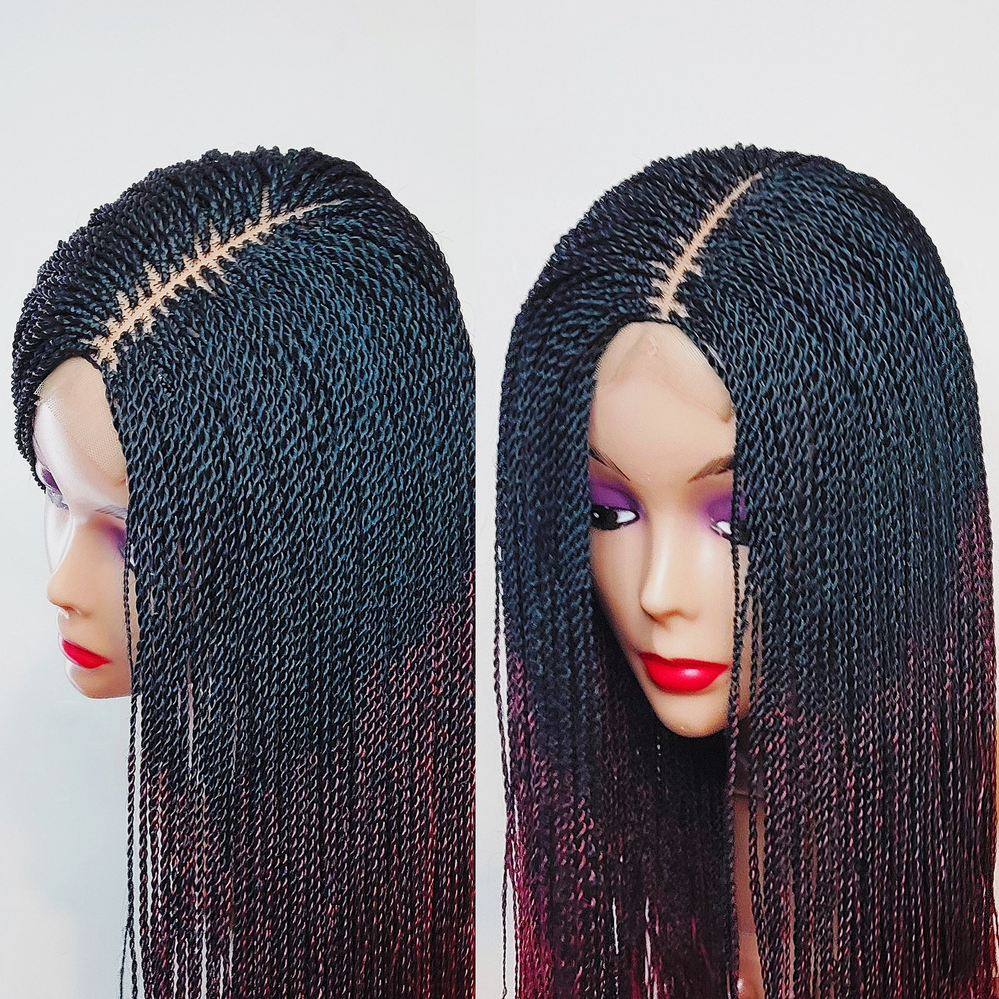 Senegalese MicroTwist Braided Wig for Black Women – million braids nano short feather bob braid wig – red ombre passion twist lace – product image 3