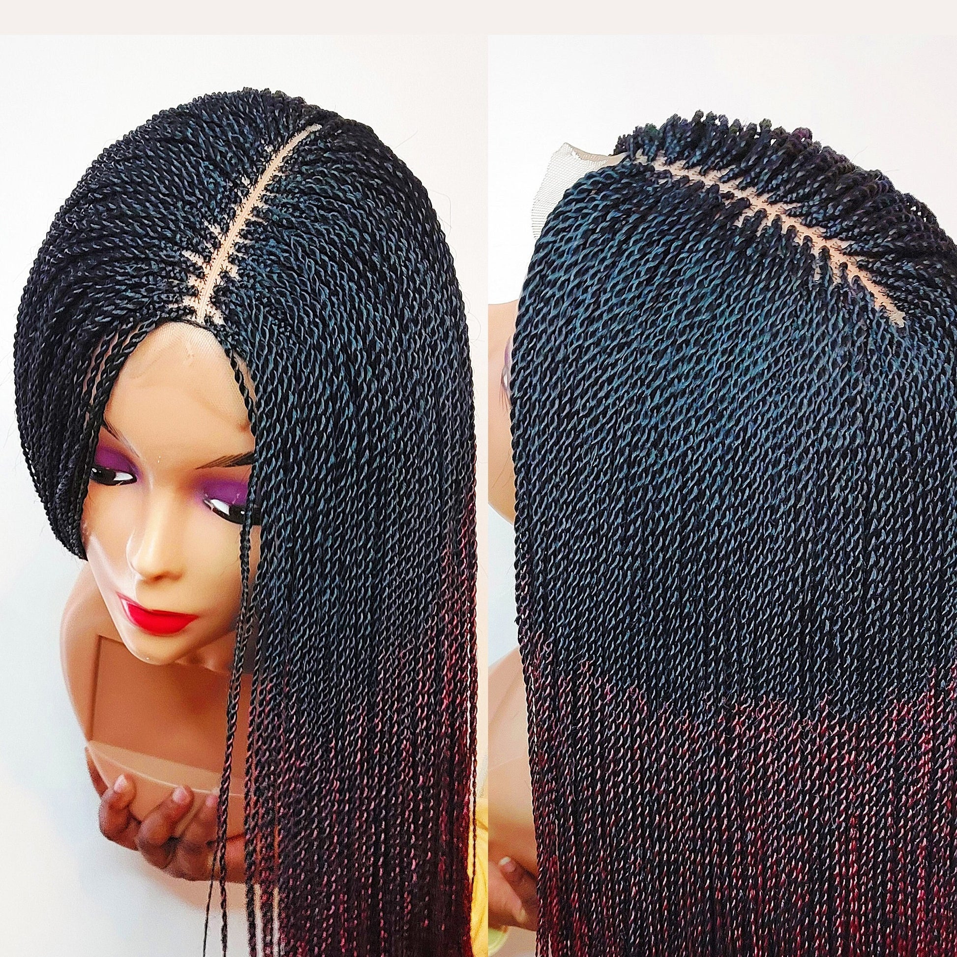 Senegalese MicroTwist Braided Wig for Black Women – million braids nano short feather bob braid wig – red ombre passion twist lace – product image 1