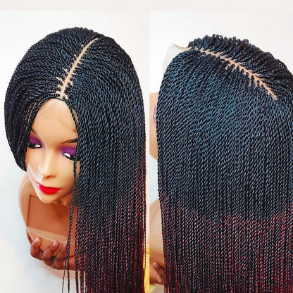 Senegalese MicroTwist Braided Wig for Black Women – million braids nano short feather bob braid wig – red ombre passion twist lace – product image 1