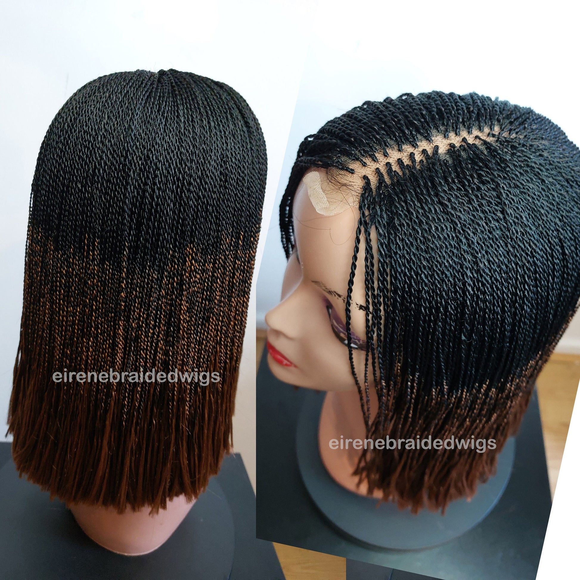 Braided Wigs for Black Women Senegalese Micro Twist Braided Wig – Short Feather Bob – Lace Closure – product image 1