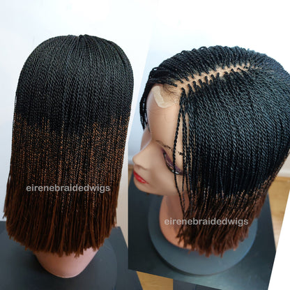 Braided Wigs for Black Women Senegalese Micro Twist Braided Wig – Short Feather Bob – Lace Closure – product image 1