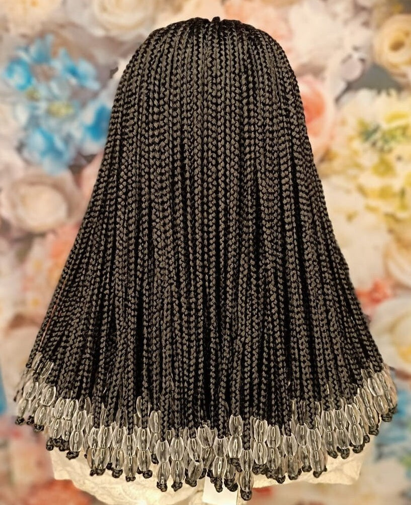 Braided Wigs for Black Women Braided Wig – Fulani Cornrow Braids with Beads – Lace Frontal Bob – product image 3