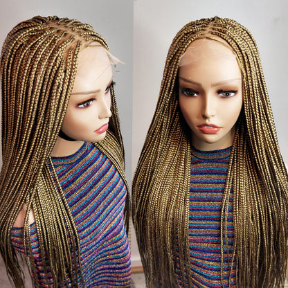Knotless Box Braids Wig for Black Women – Gold long single braid full lace front wig – handmade glueless straight small medium – product image 10