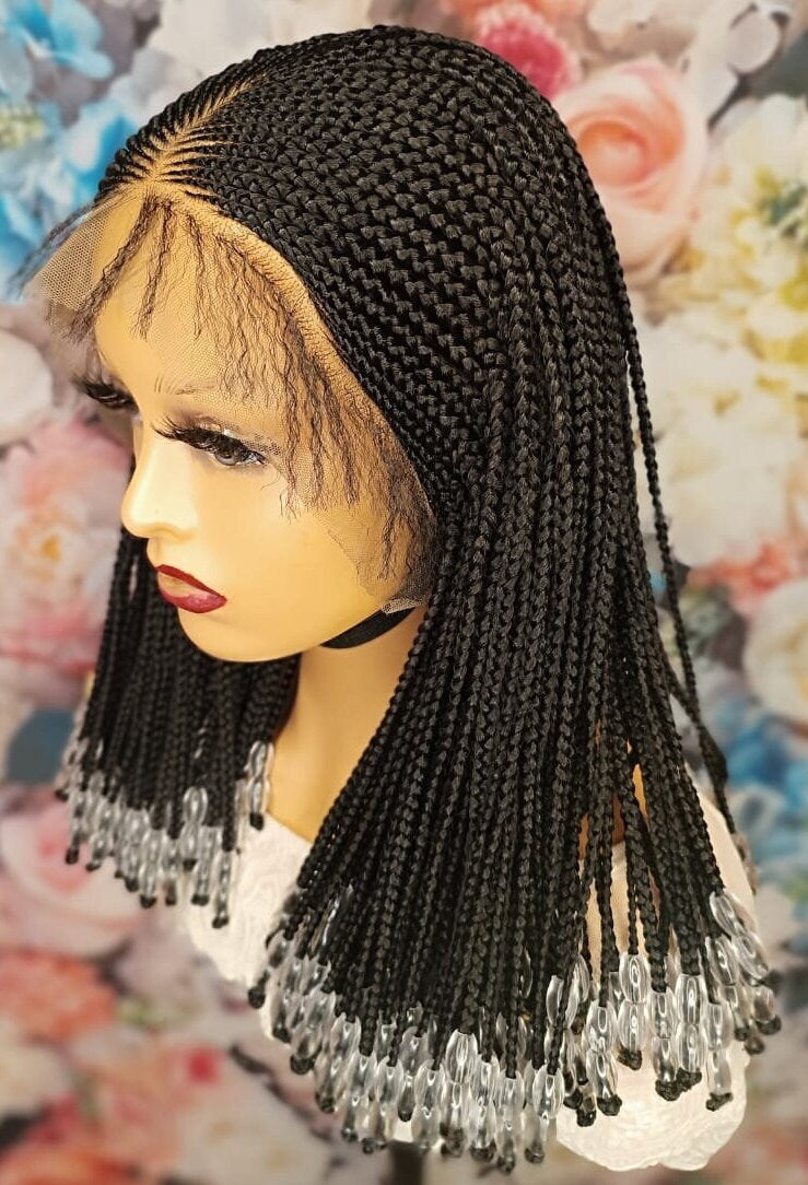 Braided Wigs for Black Women Braided Wig – Fulani Cornrow Braids with Beads – Lace Frontal Bob – product image 4