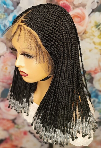 Braided Wigs for Black Women Braided Wig – Fulani Cornrow Braids with Beads – Lace Frontal Bob – product image 4