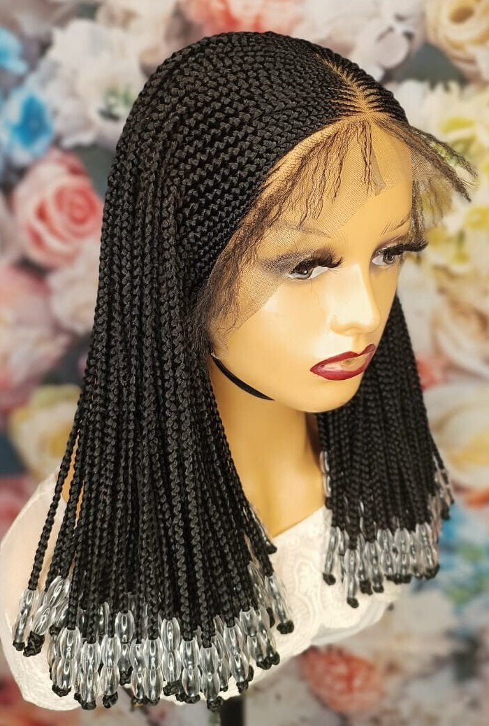 Braided Wigs for Black Women Braided Wig – Fulani Cornrow Braids with Beads – Lace Frontal Bob – product image 2