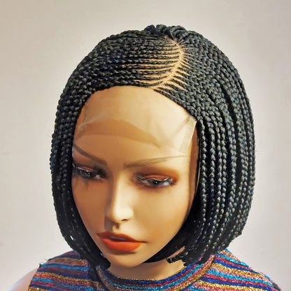 Braided Wigs for Black Women Bob Braids Wig – Short Brown Cornrow Wig with Gold Side Part – product image 2