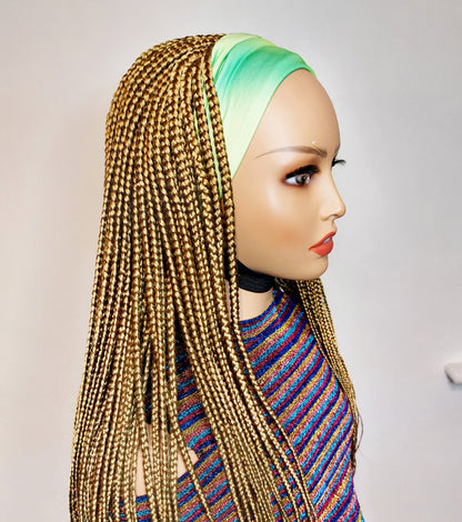 Braided Wigs for Black Women Gold Box Braids Headband Wig – Afro Updo – Detachable Hat – product image 4