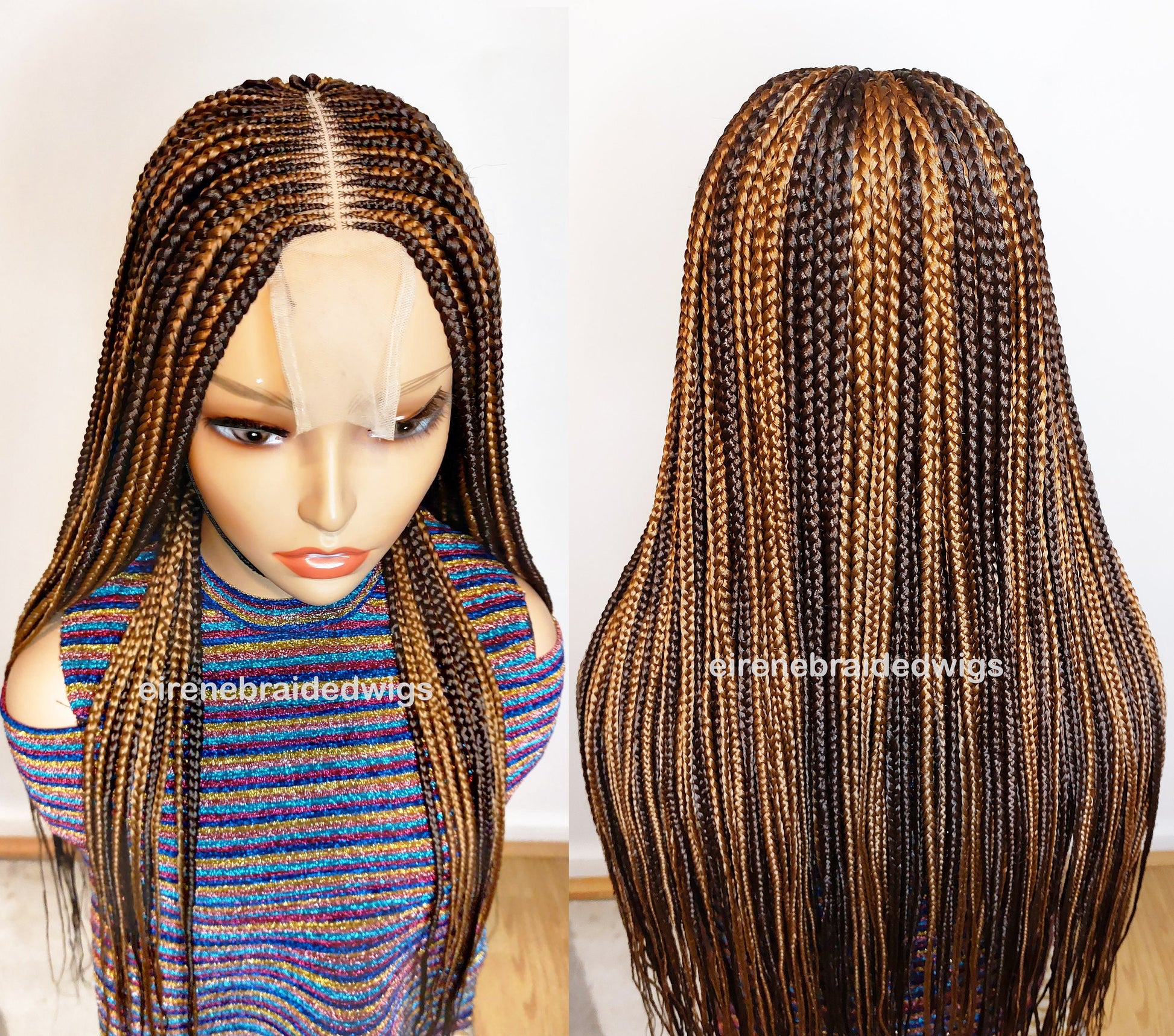 Braided Wigs for Black Women Handmade Two Tone Braided Wig – Fulani Cornrow Human Hair Lace Front – product image 6